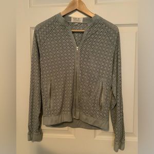 Thread & Supply Gray Geometric Hole Cutout Faux Suede Zipper Bomber Jacket S